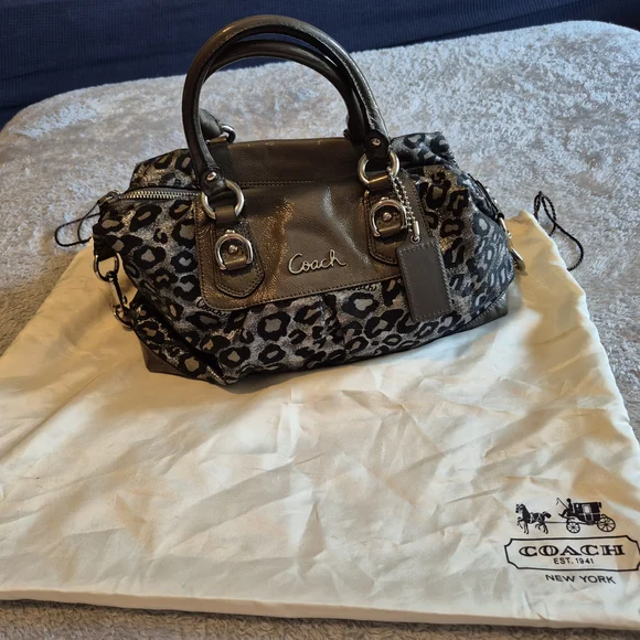 Coach Leopard Print Handbag - Black and Gray - Picture 8 of 9